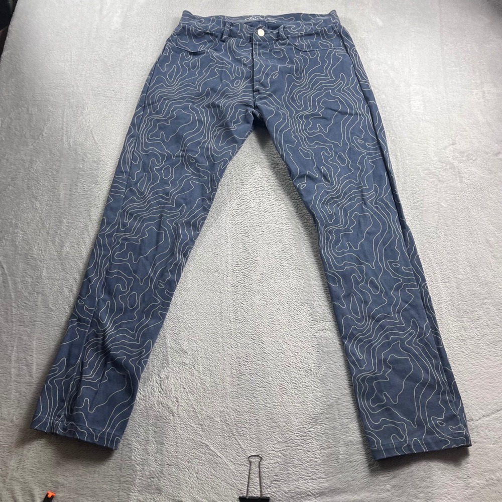 Alex Crane Mens Canvas Cham Pants Navy Topography River Maps‎ Print Size 30